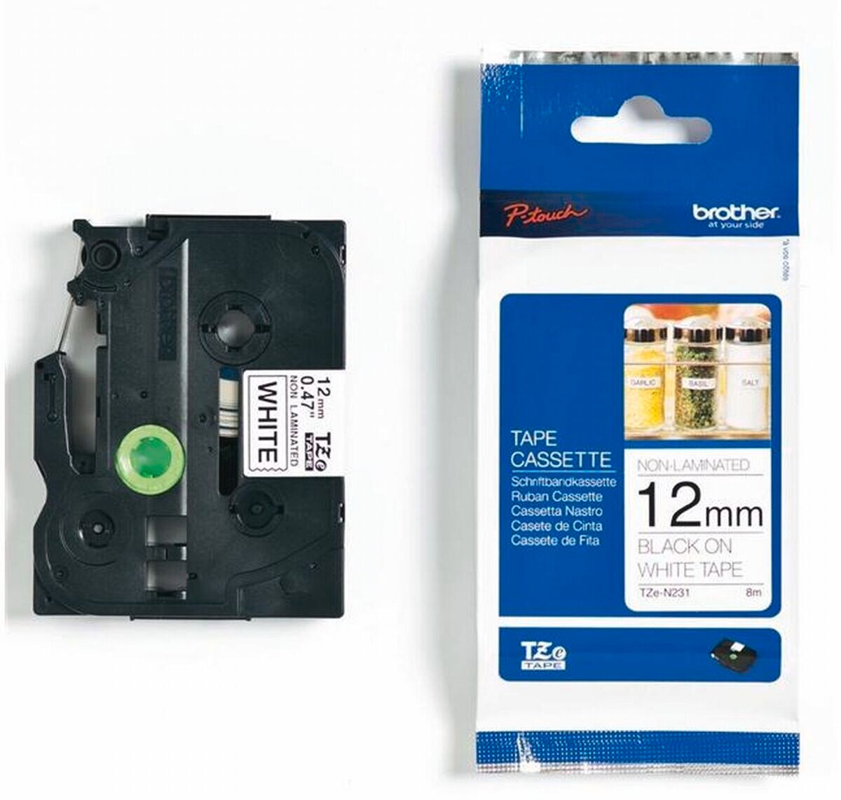 Schriftband TZe-N231 (n. lam.) Schwarz auf Wei&szlig; BxL 12mm x 8m - Bild 1