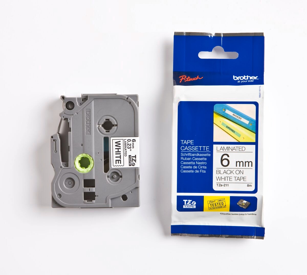 Schriftband TZe-211 (lam.) Schwarz auf Wei&szlig; BxL 6mm x 8m - Bild 1