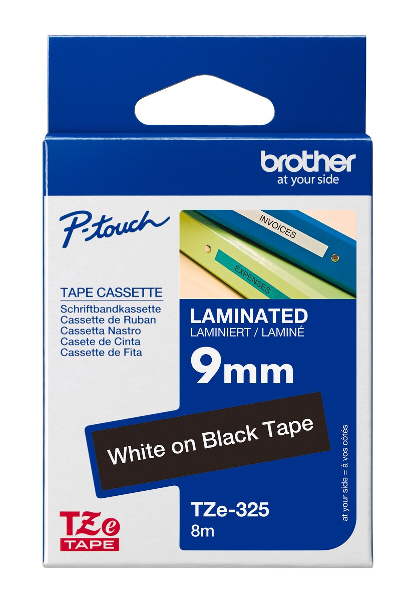 Schriftband TZe-325 (lam.) Wei&szlig; auf Schwarz BxL 9mm x 8m - Bild 1