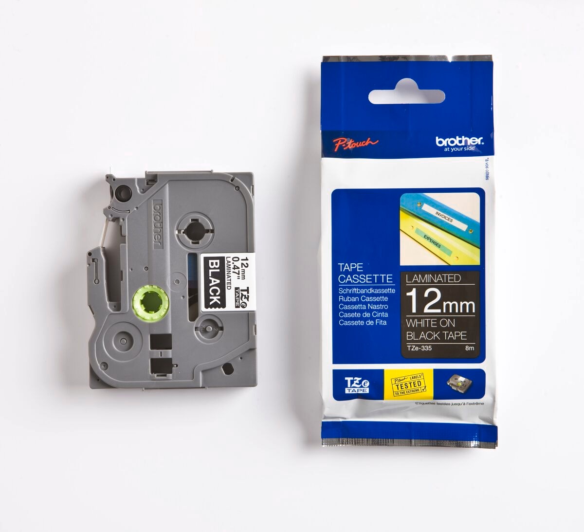 Schriftband TZe-335 (lam.) Wei&szlig; auf Schwarz BxL 12mm x 8m - Bild 1