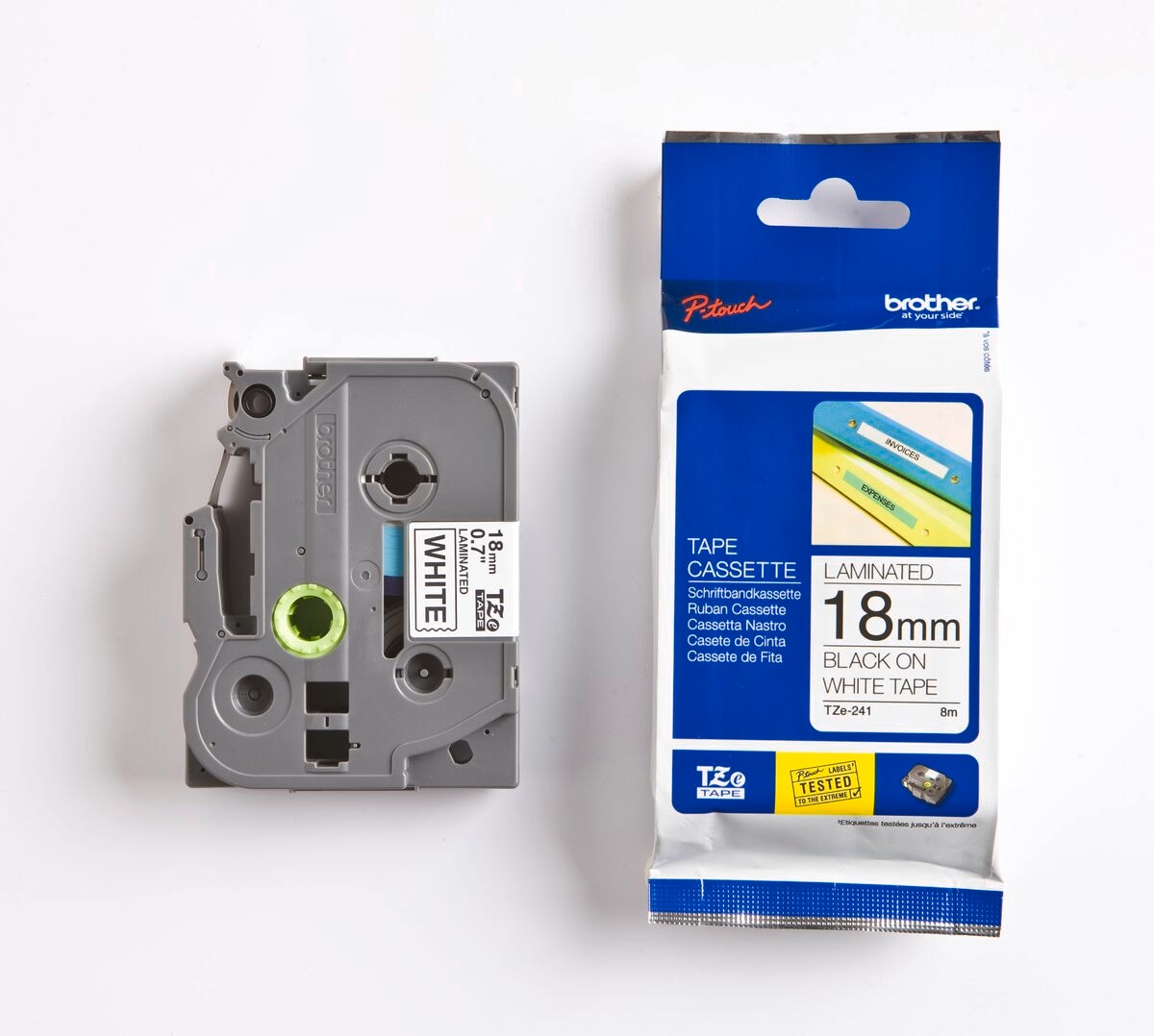 Schriftband TZe-241 (lam.) Schwarz auf Wei&szlig; BxL 18mm x 8m - Bild 1