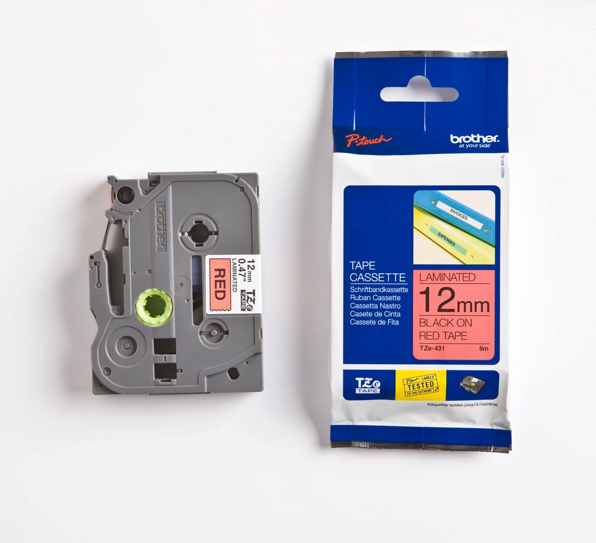 Brother Schriftband TZe-431 (lam.) Schw. auf Rot BxL 12mm x 8m - Bild 1