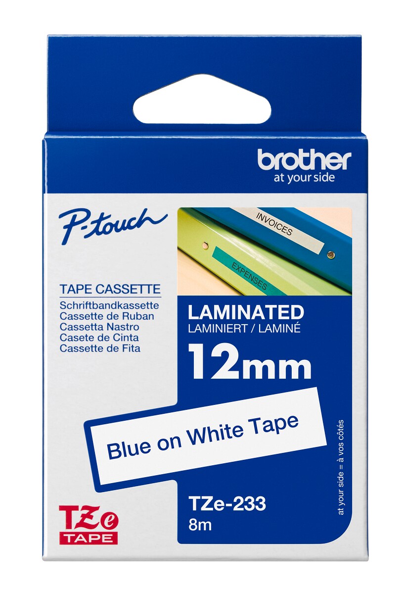 Brother Schriftband TZe-233 (lam.) Blau auf Wei&szlig; BxL 12mm x 8m - Bild 1
