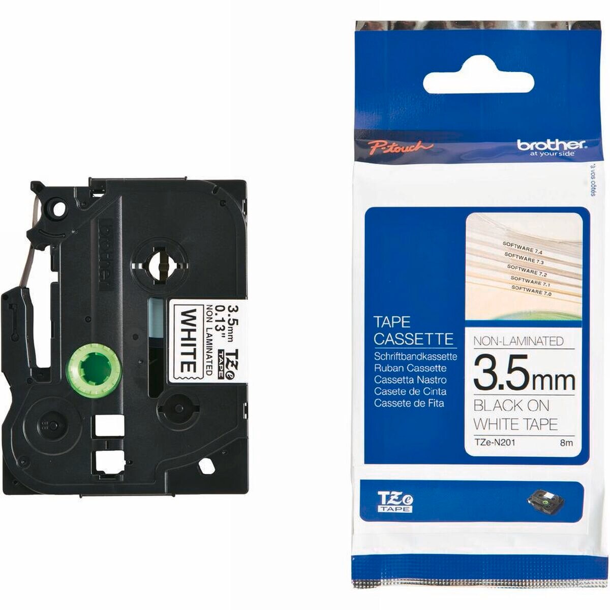 Schriftband TZe-N201 (nicht lam) Schwarz auf Wei&szlig; BxL 3,5mm 8m - Bild 1