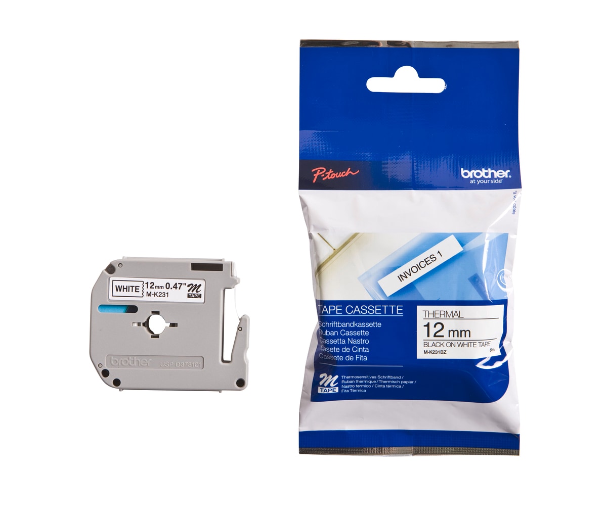 Schriftband M-K231 (nicht lam.) Schwarz auf Wei&szlig; 12mm x 8m - Bild 1