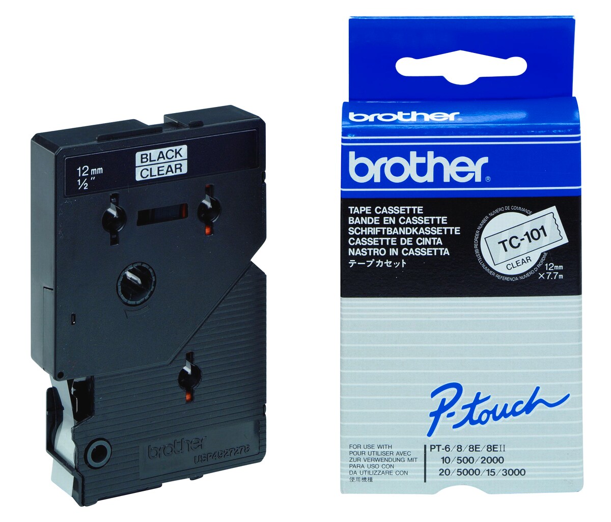 Schriftband TC-101 (lam.) Schwarz auf Farblos 12mm x 7,7m - Bild 1