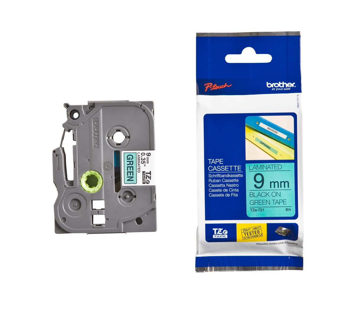 Brother Schriftband TZe-721 (lam.) Schwarz auf Gr&uuml;n 9mm x 8m - Bild 1