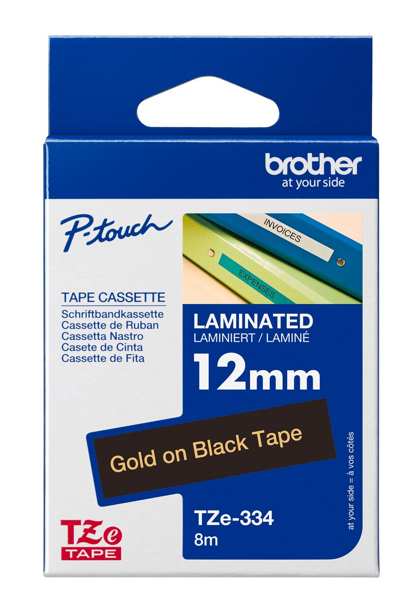 Brother Schriftband TZe-334 (lam.) Gold auf Schwarz 12mm x 8m - Bild 1