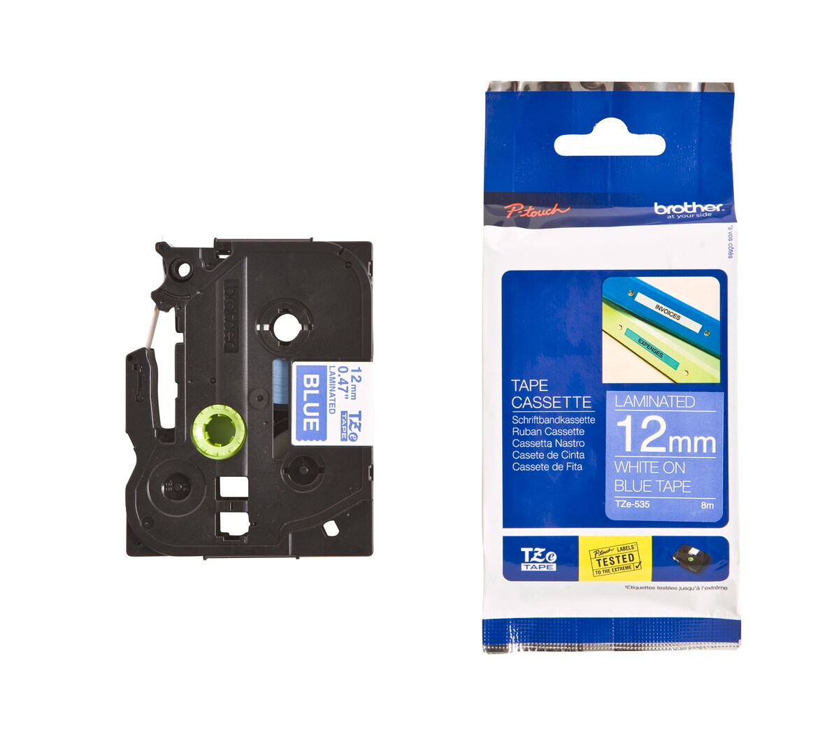 Brother Schriftband TZe-535 (lam.) Wei&szlig; auf Blau 12mm x 8m - Bild 1