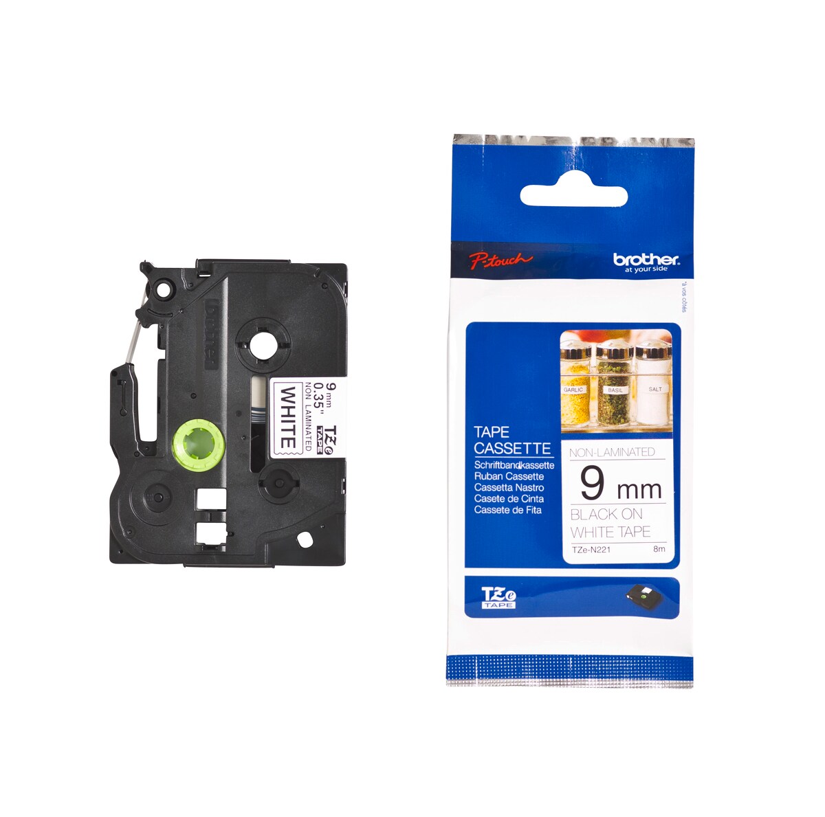 Schriftband TZe-N221 (nicht lam.) Schwarz auf Wei&szlig; 9mm x 8m - Bild 1