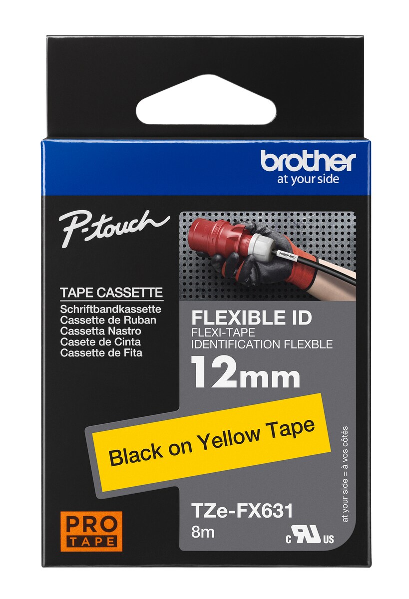 Schriftband TZe-FX631 (lam., flex.) Schwarz auf Gelb 12mm x 8m - Bild 1