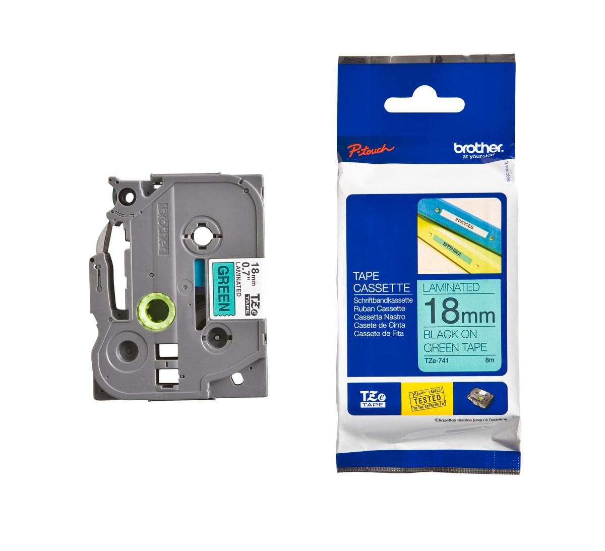 Schriftband TZe-741 (lam.) Schwarz auf Gr&uuml;n 18mm x 8m - Bild 1