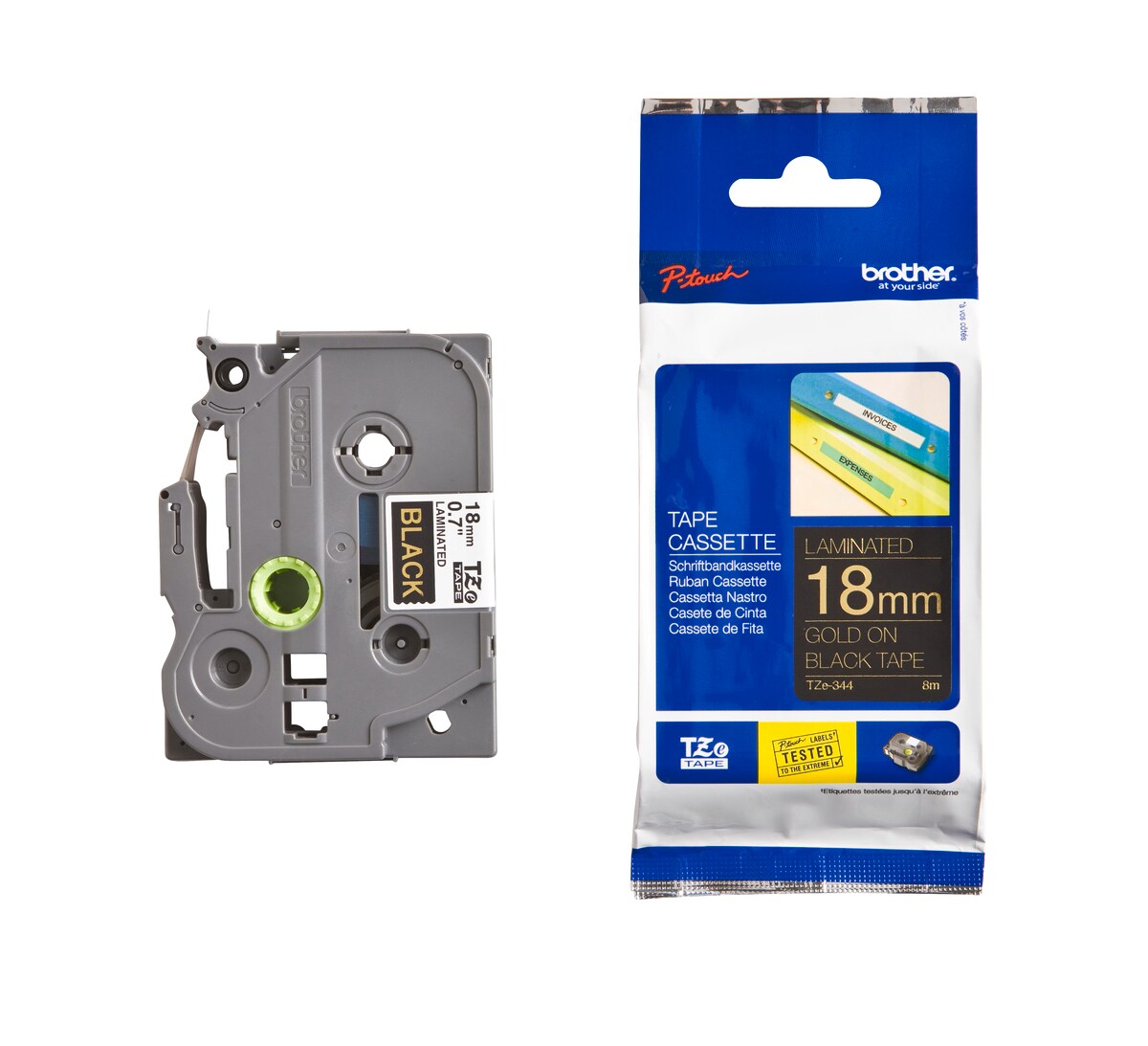 Schriftband TZe-344 (lam.) Gold auf Schwarz 18mm x 8m - Bild 1