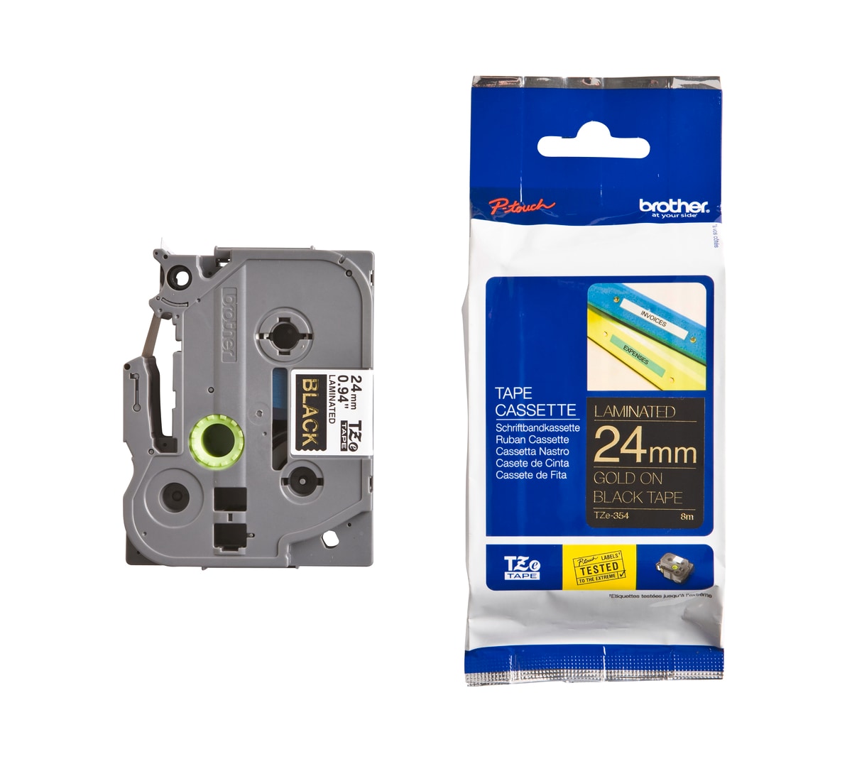 Schriftband TZe-354 (lam.) Gold auf Schwarz 24mm x 8m - Bild 1