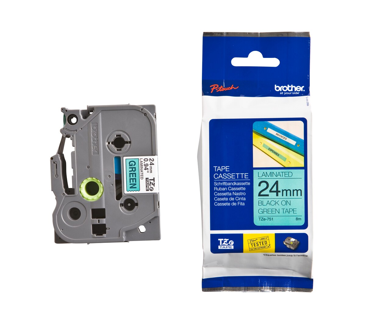 Schriftband TZe-751 (lam.) Schwarz auf Gr&uuml;n 24mm x 8m - Bild 1