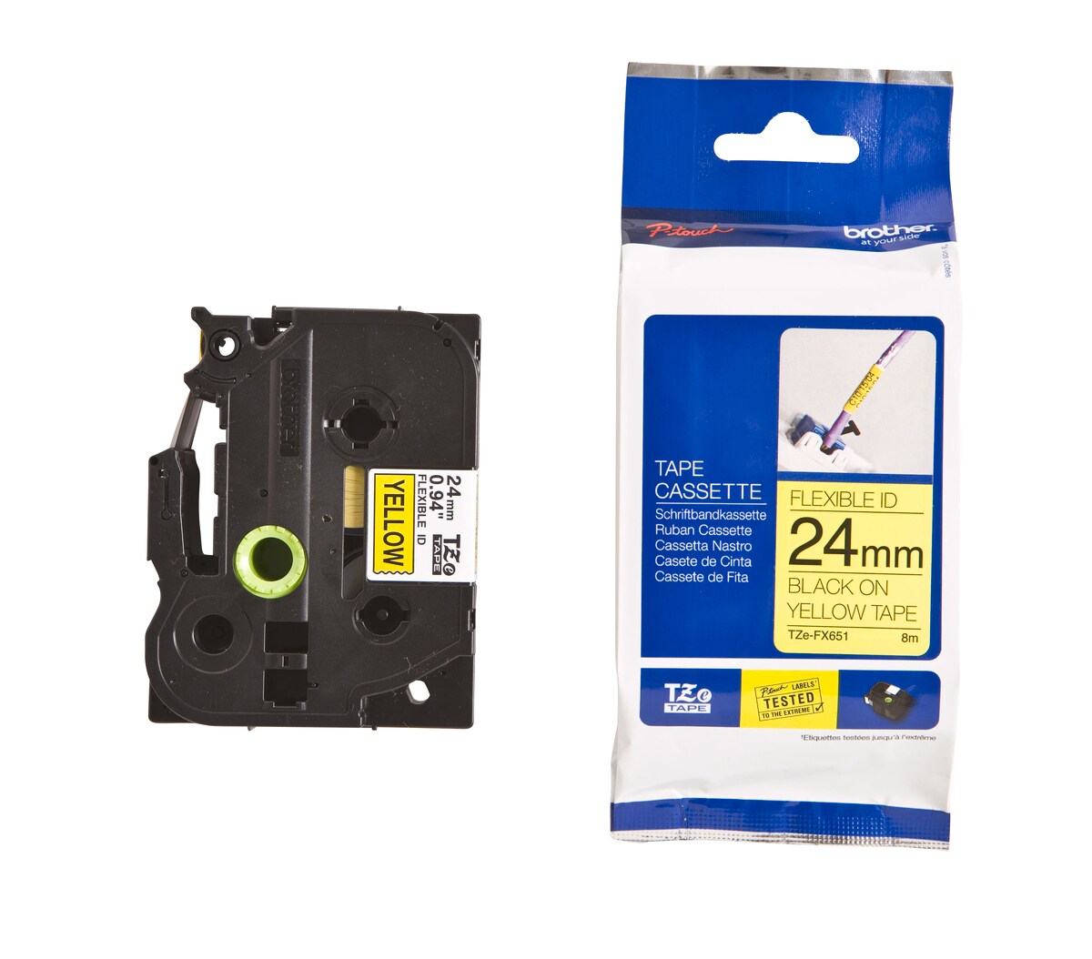 Schriftband TZe-FX651 (lam., flex.) Schwarz auf Gelb 24mm x 8m - Bild 1
