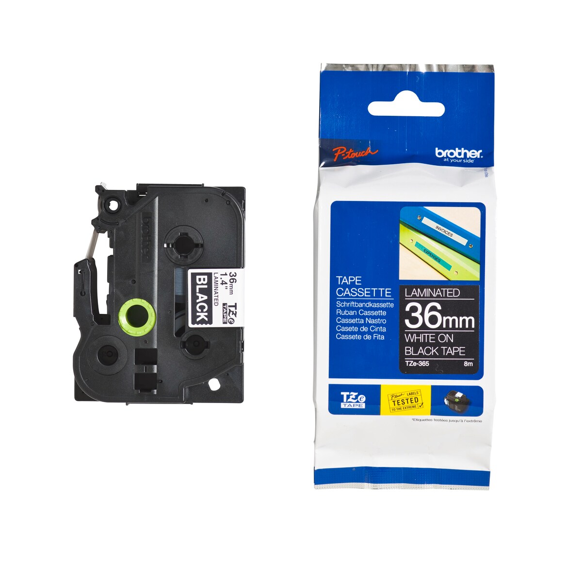 Brother Schriftband TZe-365 (lam.) Wei&szlig; auf Schwarz 36mm x 8m - Bild 1