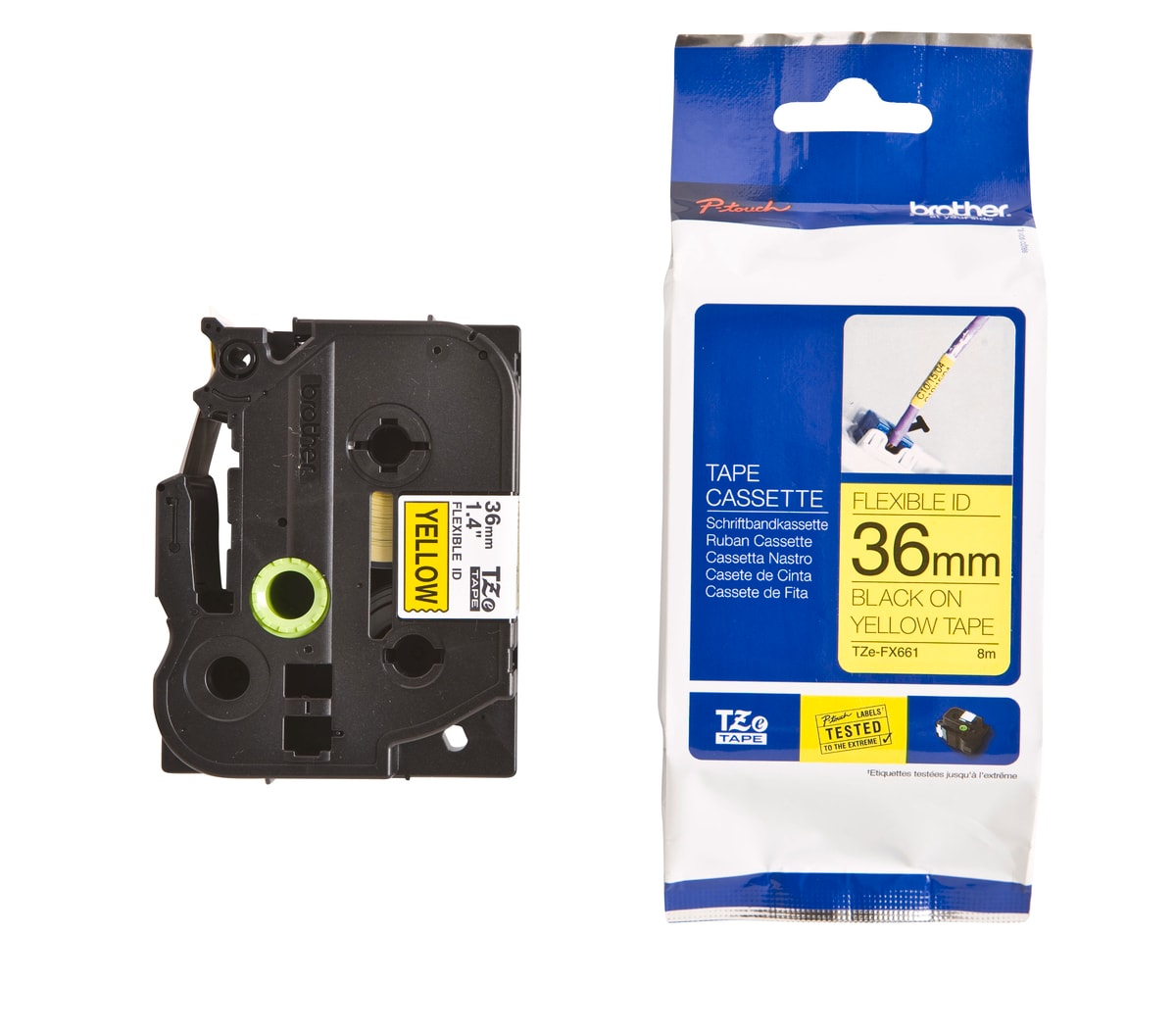 Schriftband TZe-FX661 (lam., flex.) Schwarz auf Gelb 36mm x 8m - Bild 1