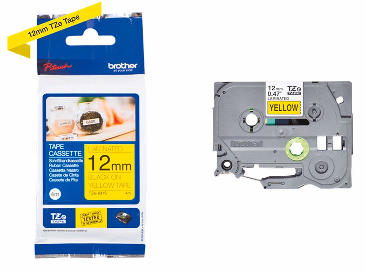 Schriftband TZe-631S (lam.) Schwarz auf Gelb 12mm x 4m - Bild 1