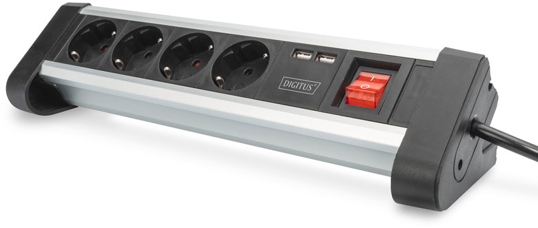 DIGITUS 4-fach Office-Steckdosenleiste mit 2x USB-Anschl&uuml;ssen - Bild 1