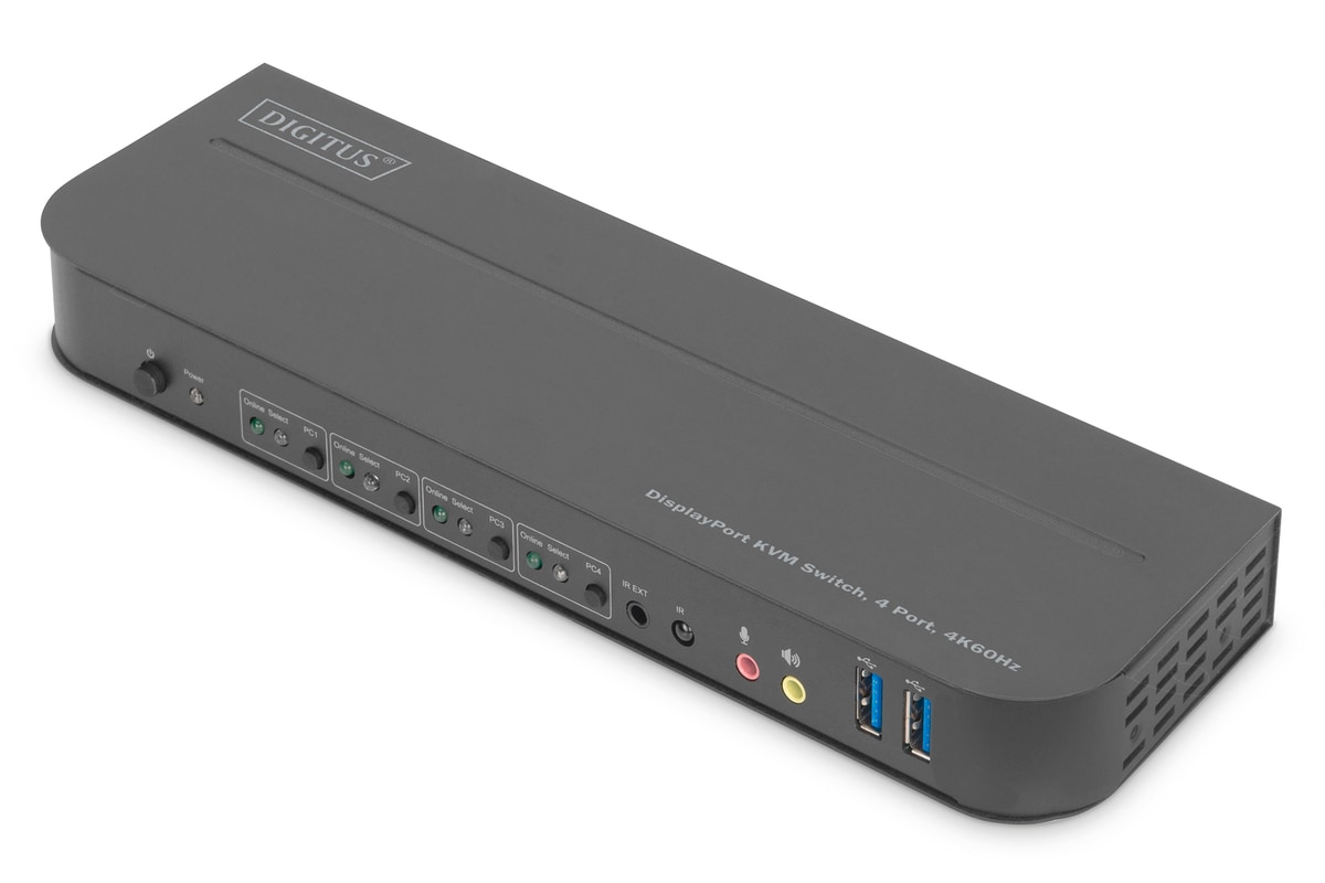 Digitus KVM-Switch, 4-Port, 4K60Hz, 4 x DP in, 1 x DP/HDMI - Bild 1