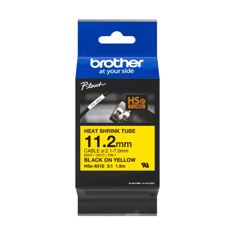 Brother HSe-631E Schrumpfschlauch schwarz auf gelb (11,2 mm) - Bild 1