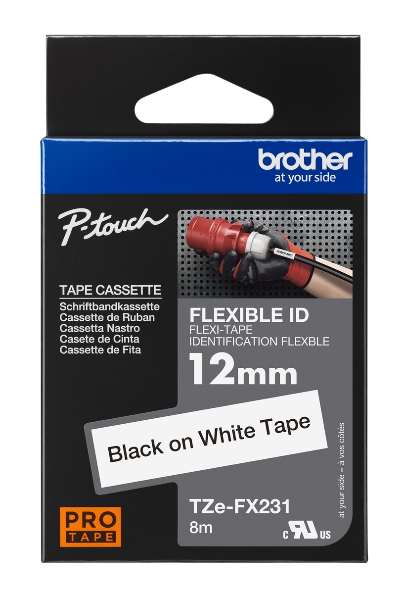 Schriftband TZe-FX231 (lam., flex.) Schwarz auf Wei&szlig; 12mm x 8m - Bild 1