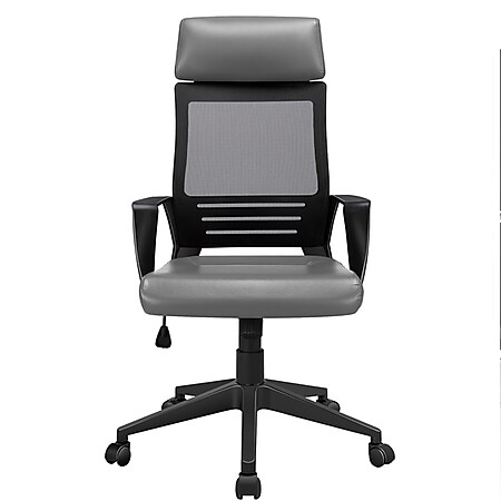 Yaheetech Bürostuhl Schreibtischstuhl Drehstuhl mit Kopfstütze  Kunstleder Computerstuhl Bürodrehstuhl mit hoher Rückenlehne Mesh Netzbezug, Grau - Bild 1
