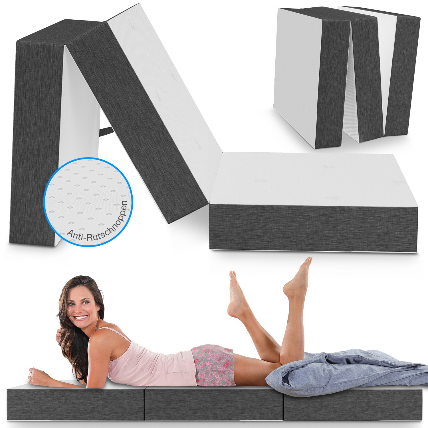 Bestschlaf Premium Visco Klappmatratze, extra hoch 15 cm, Gästematratze klappbar, Faltmatratze, Faltbare Matratze, Bandscheibenwürfel, Reisematratze | 04260346889110