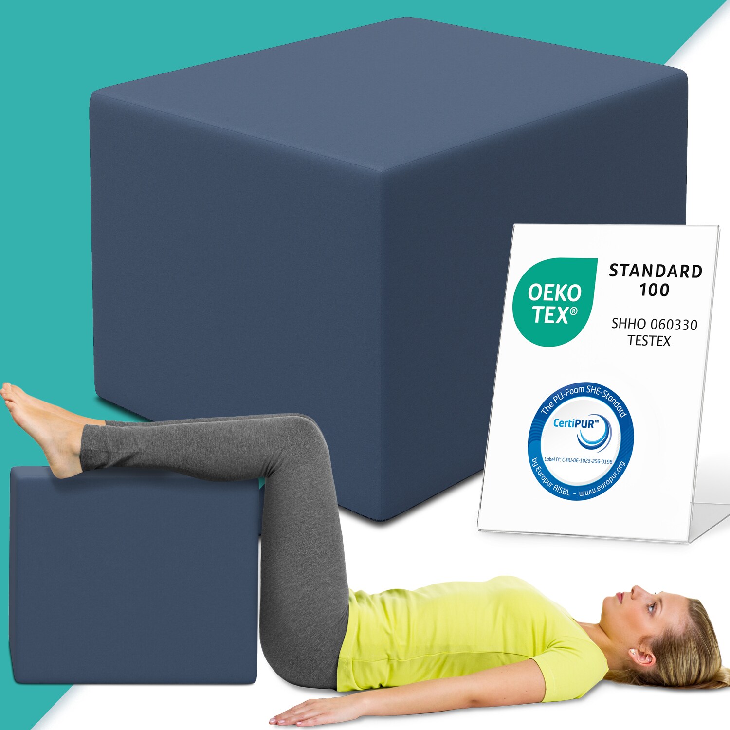 aktivshop Bandscheibenwürfel, Stufenlagerungswürfel zur Stufenlagerung, Stufenbett mit Bezug, Fitness Würfel, Schaumstoff, 40 x 50 x 50 cm | 04260641680436