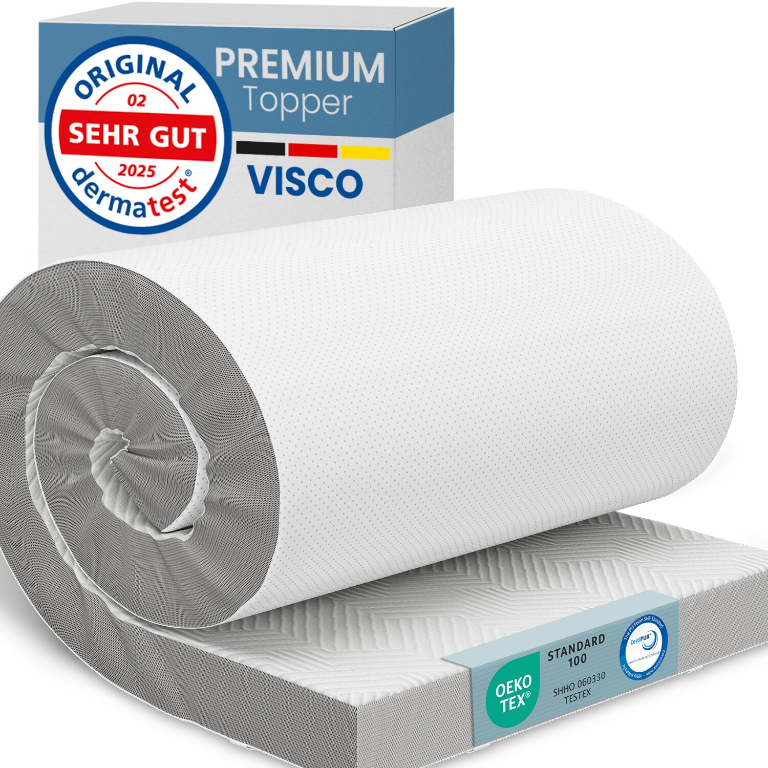 ELONEO Weiß/Grau Visco Topper Matratzenauflage | 04260346888700