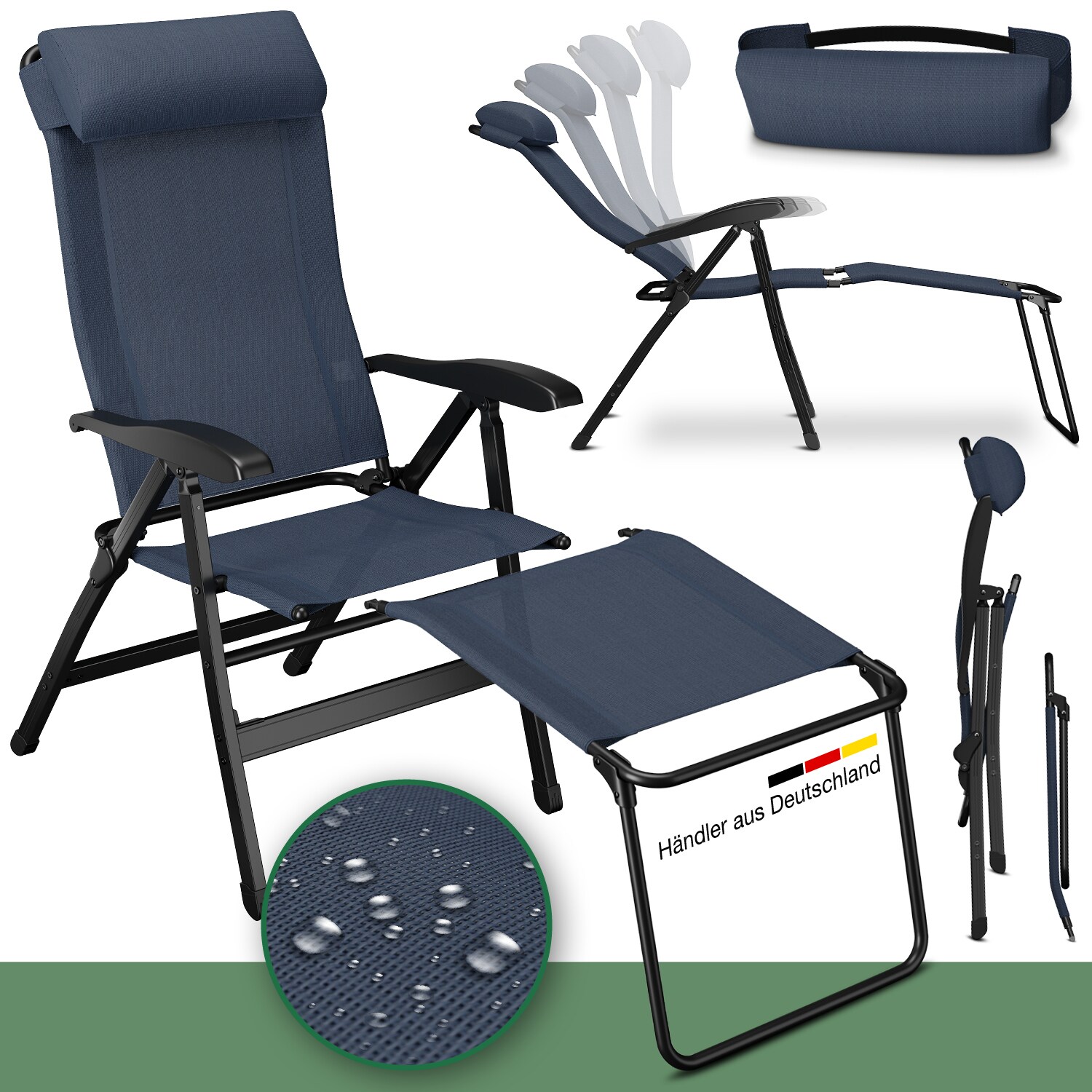 ELONEO Campingstuhl faltbar mit Abnehmbarer Beinauflage, Klappstuhl aus Aluminium, Gartenstuhl klappbar, Liegestuhl mit Verstellbarer Rückenlehne | 04260641680467