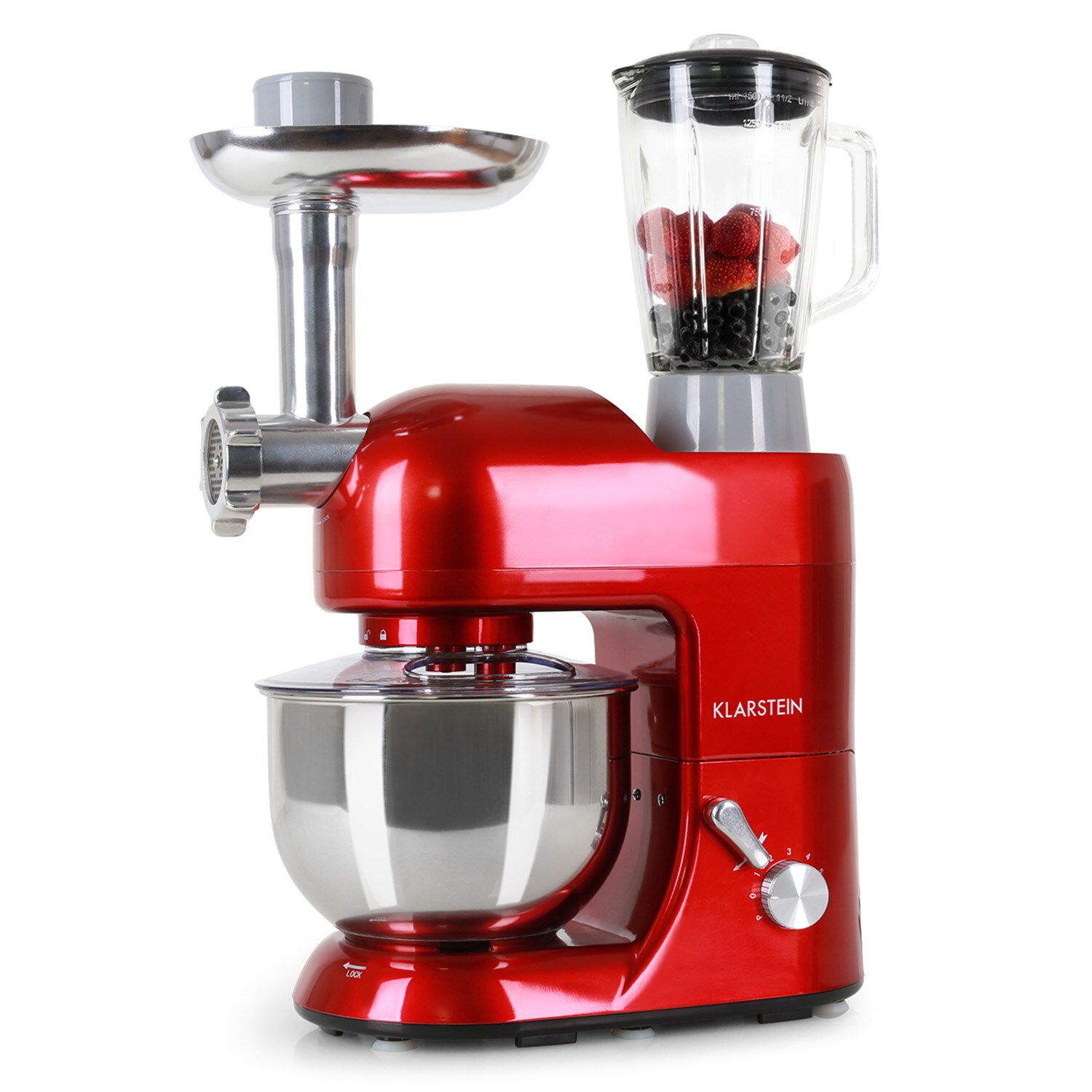 Lucia Küchenmaschine 3-in-1 1800 W / 2,7 PS 5 Ltr Edelstahl BPA-frei Rot | 04260275622765
