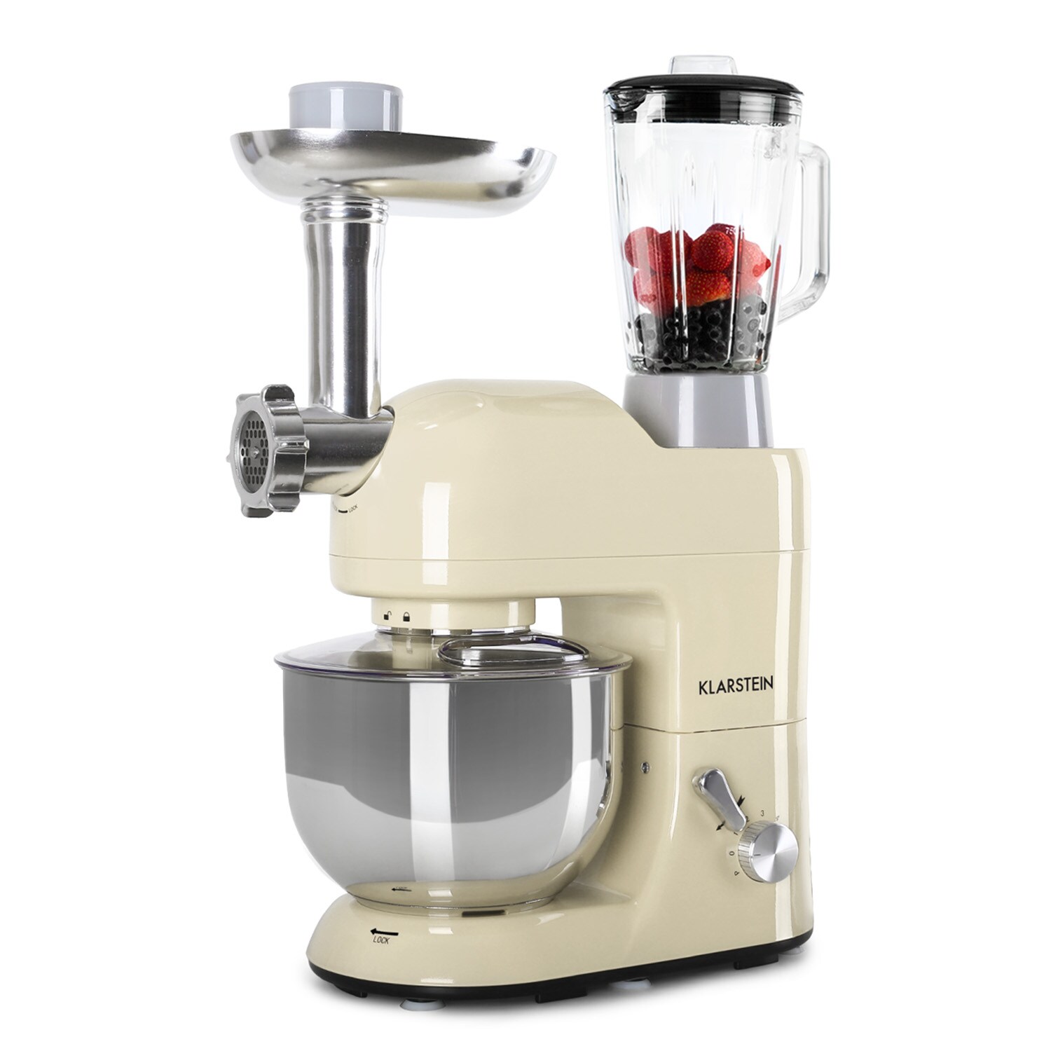 Lucia Küchenmaschine 3-in-1 1800 W / 2,7 PS 5 Ltr Edelstahl BPA-frei Creme