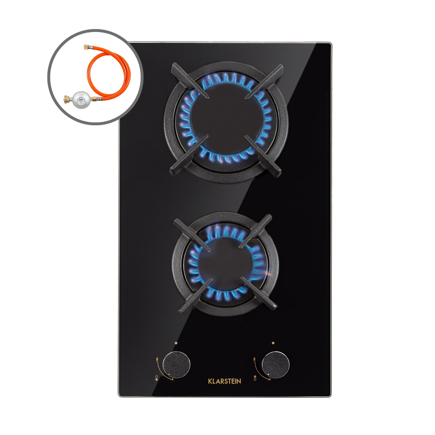 Goldflame Domino Gaskochfeld 2-flammig Messing-Brenner Glaskeramik