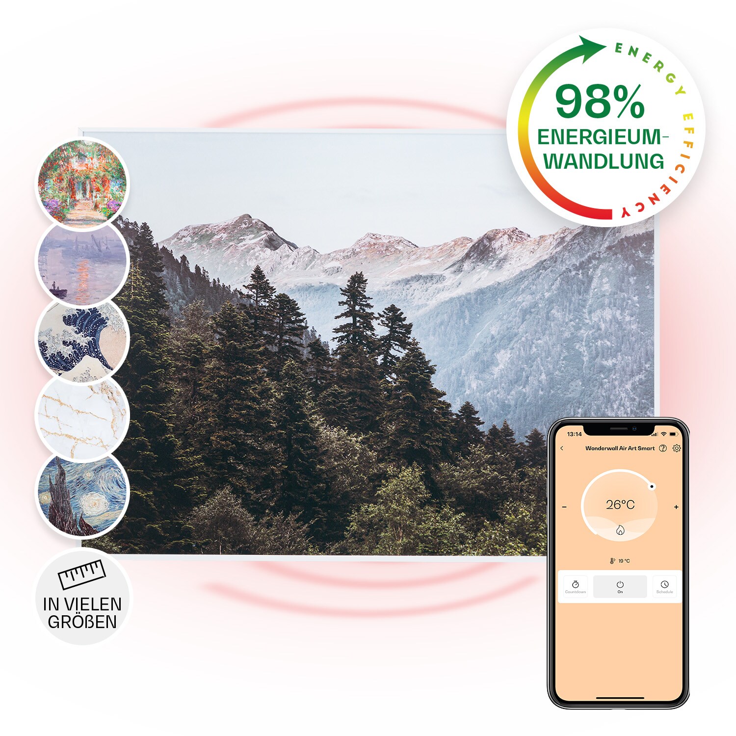 Wonderwall Air Art Smart Infrarotheizung 80x60cm 500W Wandmontage Berg