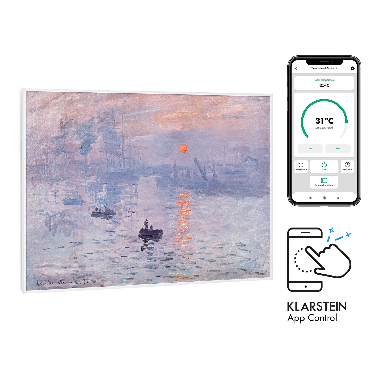 Wonderwall Air Art Smart Infrarotheizung 80x60cm 500W Wandmontage Sonnenaufgang - Bild 1