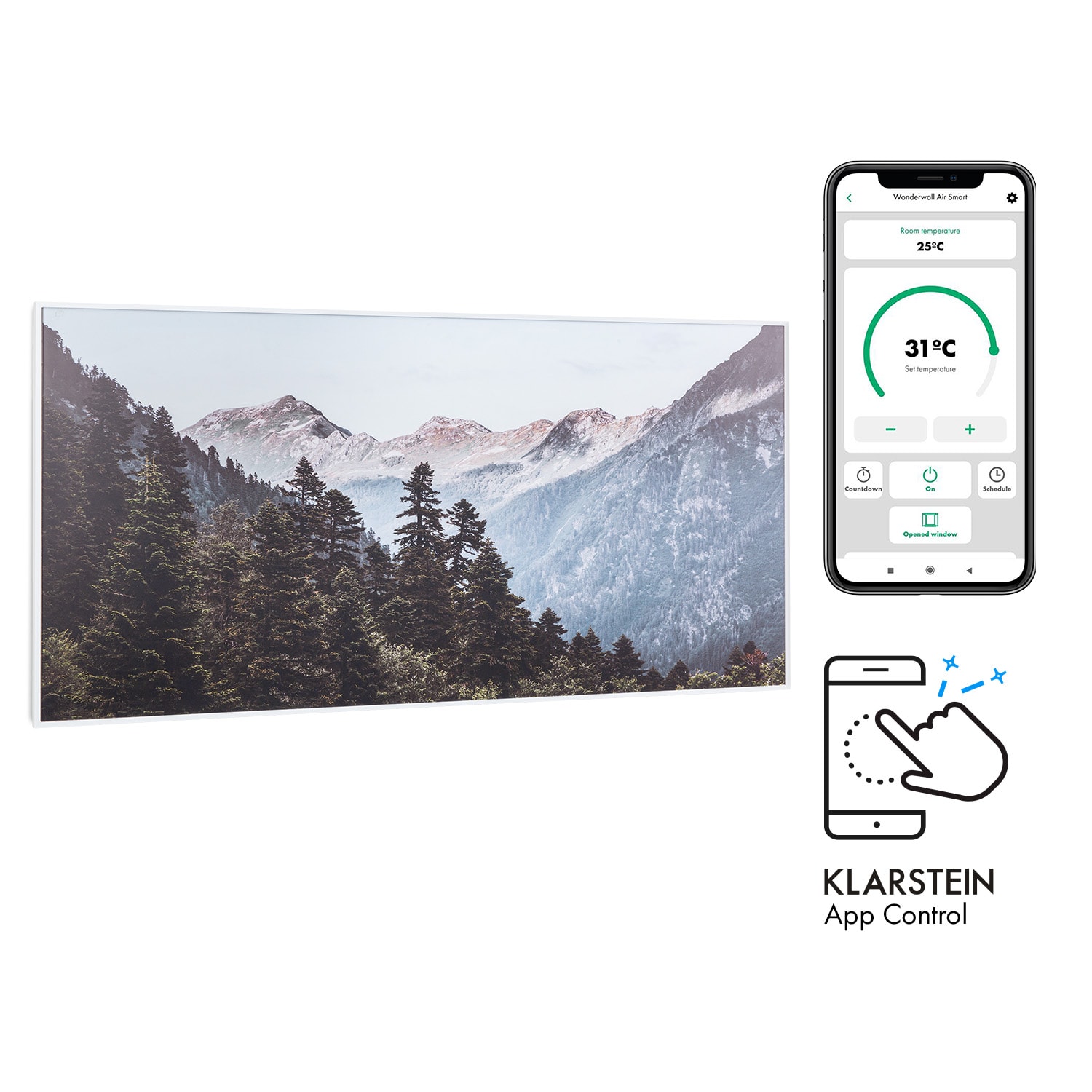 Wonderwall Air Art Smart Infrarotheizung 120x60cm 700W Wandinstallation App-Steuerung Berge - Bild 1