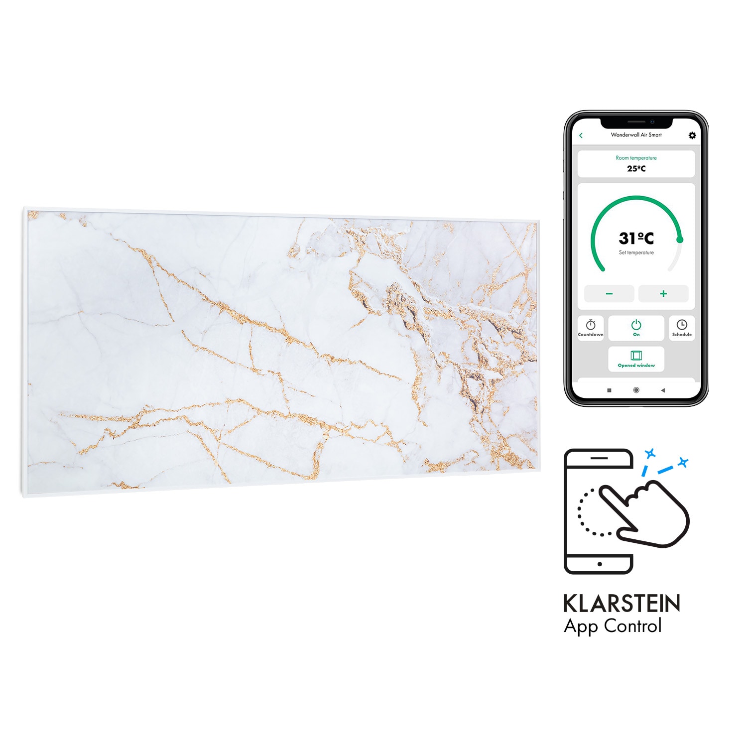 Wonderwall Air Art Smart Infrarotheizung 120x60cm 700W Wandinstallation App-Steuerung Marmor I - Bild 1