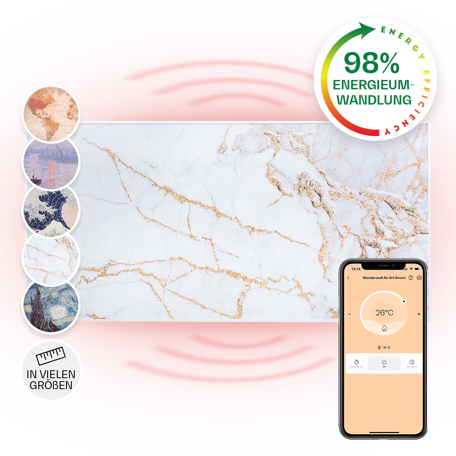 Wonderwall Air Art Smart Infrarotheizung 120x60cm 700W Wandinstallation App-Steuerung Marmor I
