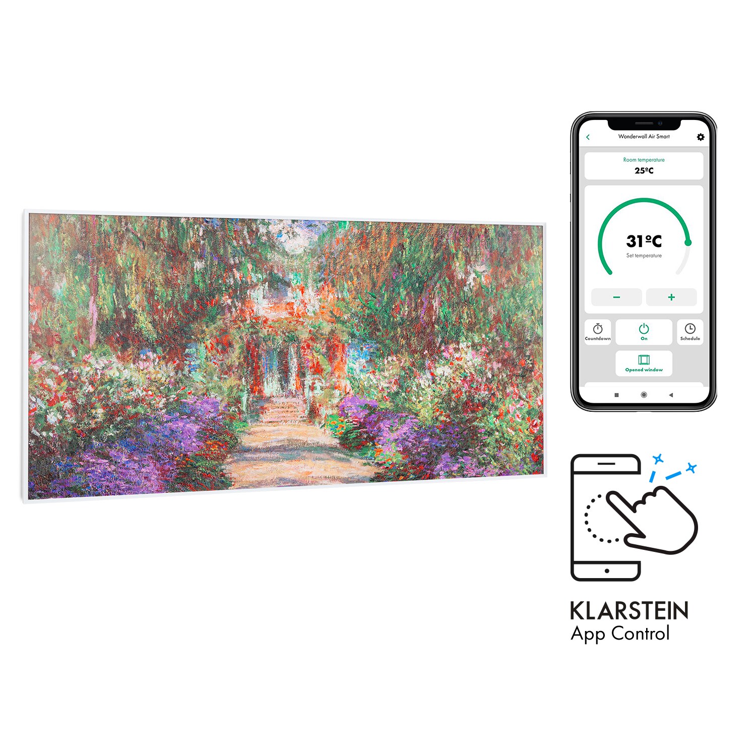 Wonderwall Air Art Smart Infrarotheizung 120x60cm 700W Wandinstallation  App-Steuerung Gartenweg