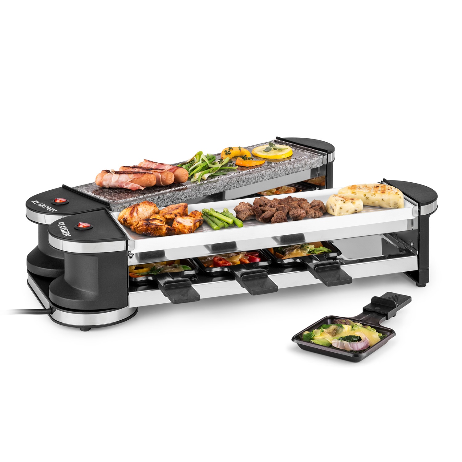 Tenderloin 50/50 Raclette-Grill 1200W 8 Personen Natursteinplatte Metallgrillplatte - Bild 1