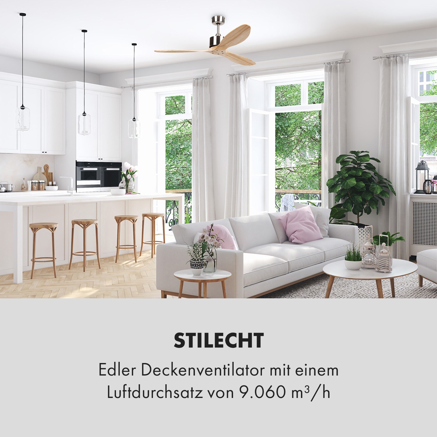 Santa Elena Deckenventilator 52" 9.060m&sup3;/h 3 Echtholzfl&uuml;gel - Bild 1