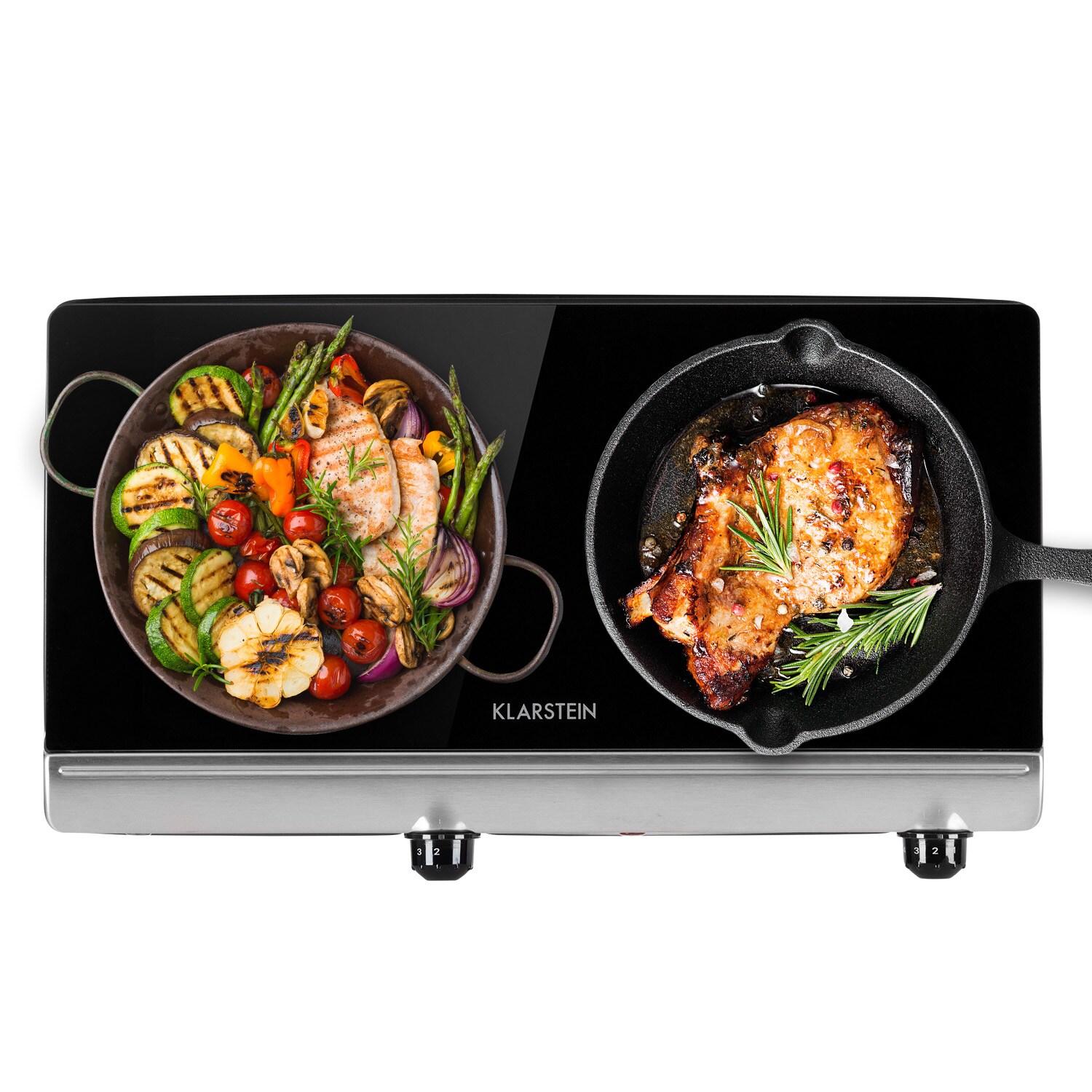 Cookbuddy Doppel-Kochfeld 2400W 5 Leistungsstufen Glaskeramik Silber - Bild 1