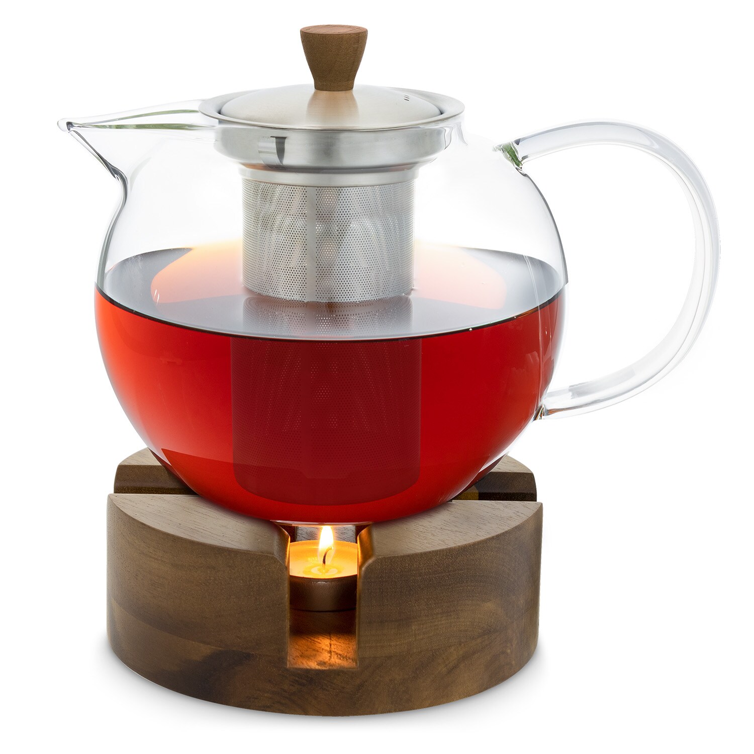 Glaswerk Sencha Design-Teekanne mit Glaswerk Oolong Holz-Stövchen 1,3 l Siebeinsatz | 04260689770038
