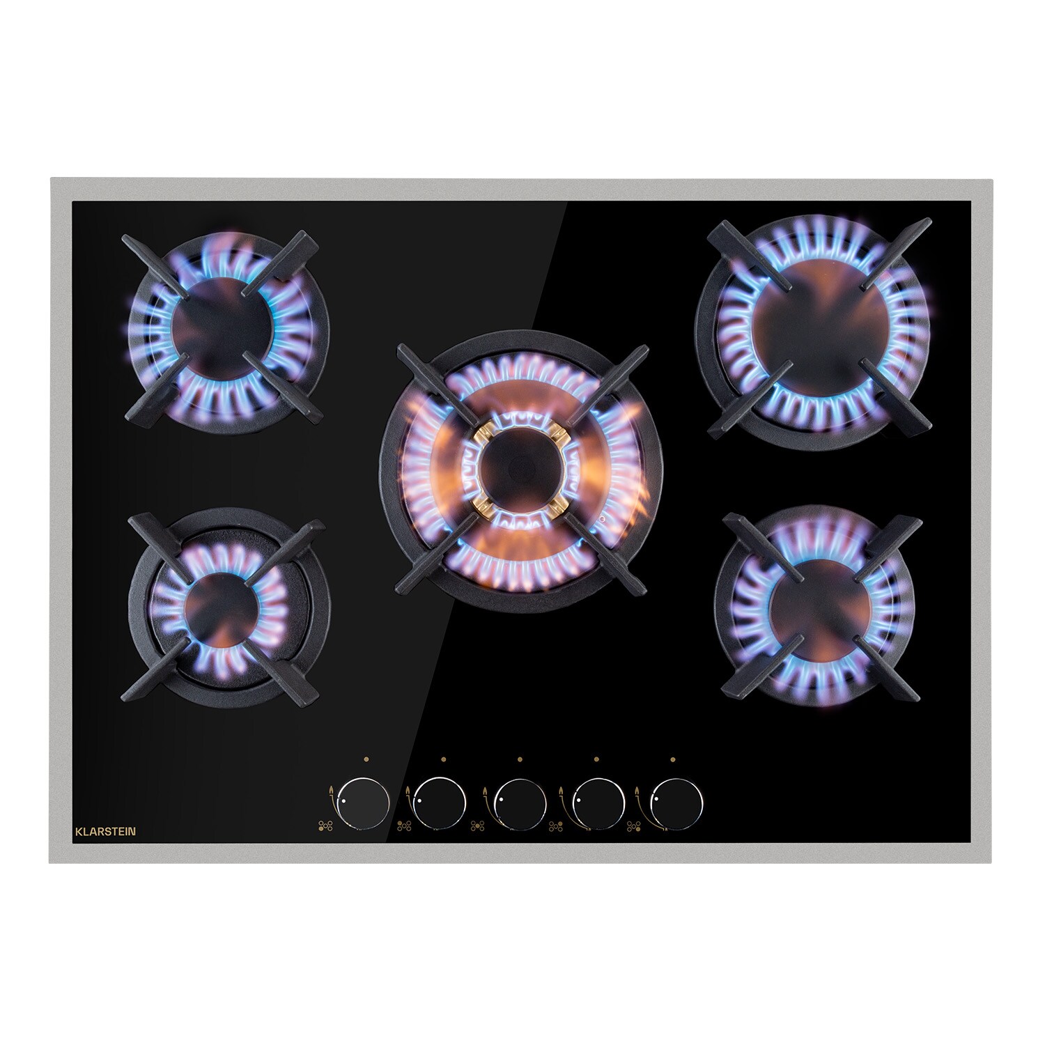 Goldflame 5 Prime Gaskochfeld 5-flammig Messing-Brenner Glaskeramik Schwarz | 04060656458309