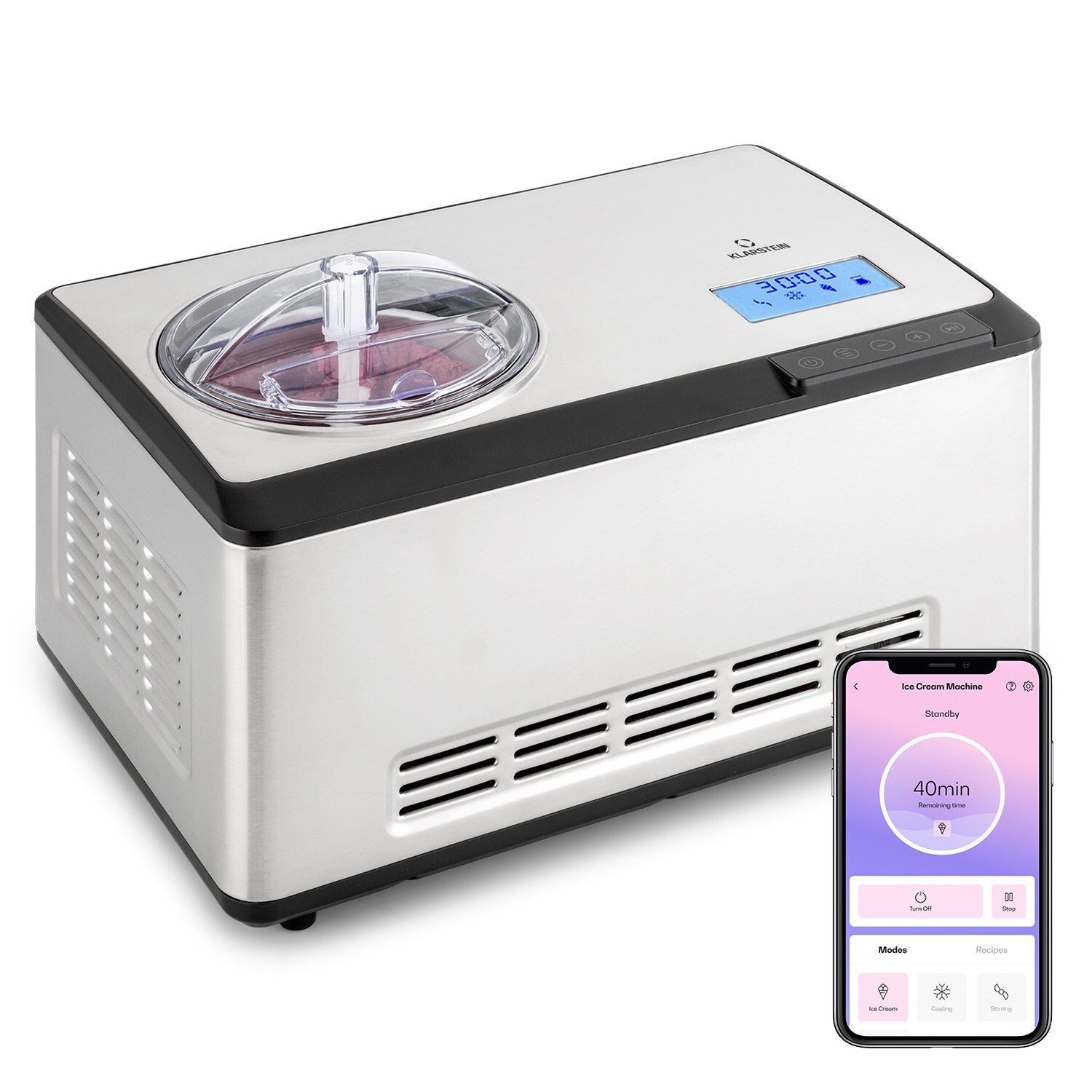 Dolce Bacio Smart Eiscremebereiter Yogurtmaker Kompressor 2 Liter WiFi Touch Edelstahl - Bild 1