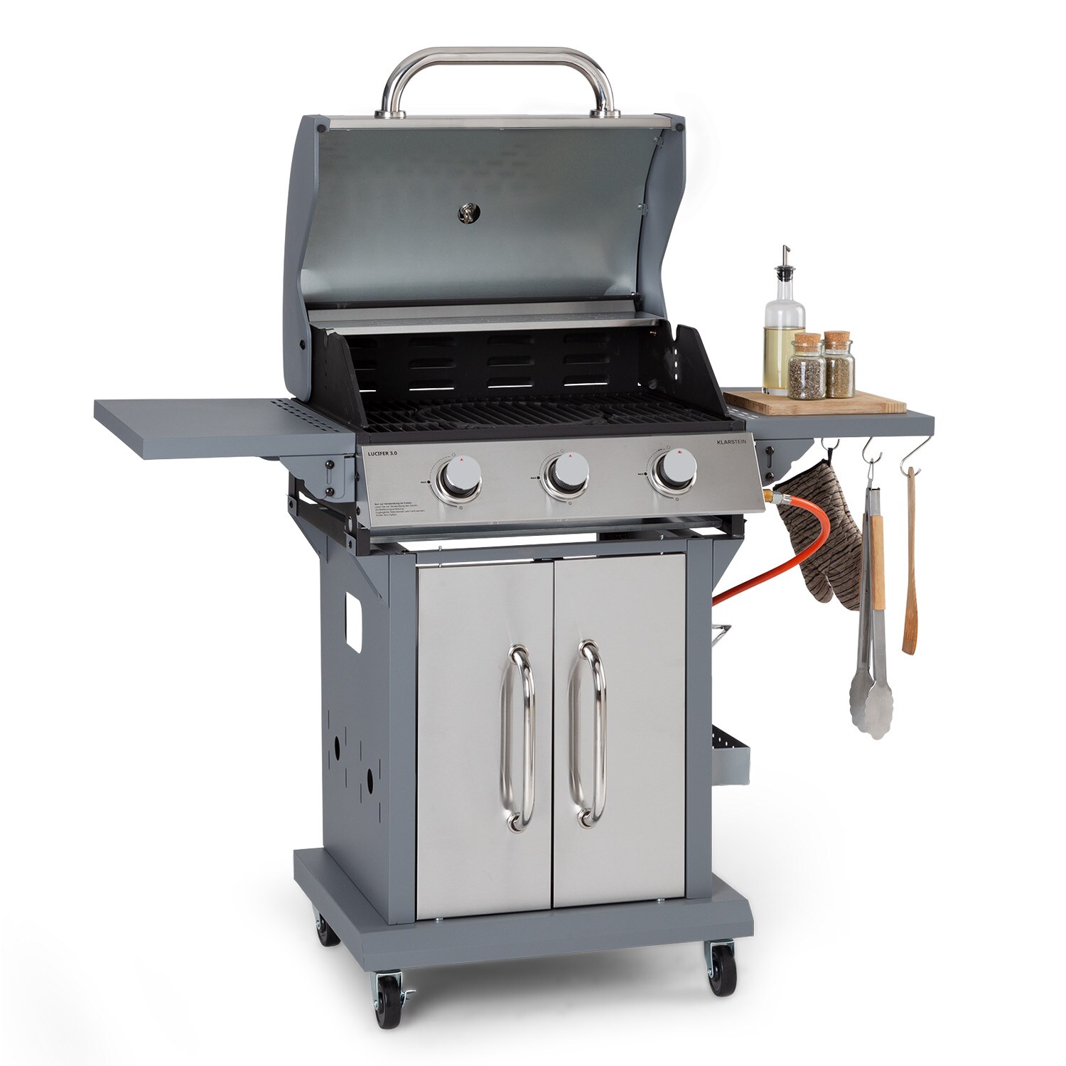 Lucifer 3 Gasgrill 3 x 3,6 kW Brenner 60x45cm Grill Edelstahl mobil Grau | 04060656506963