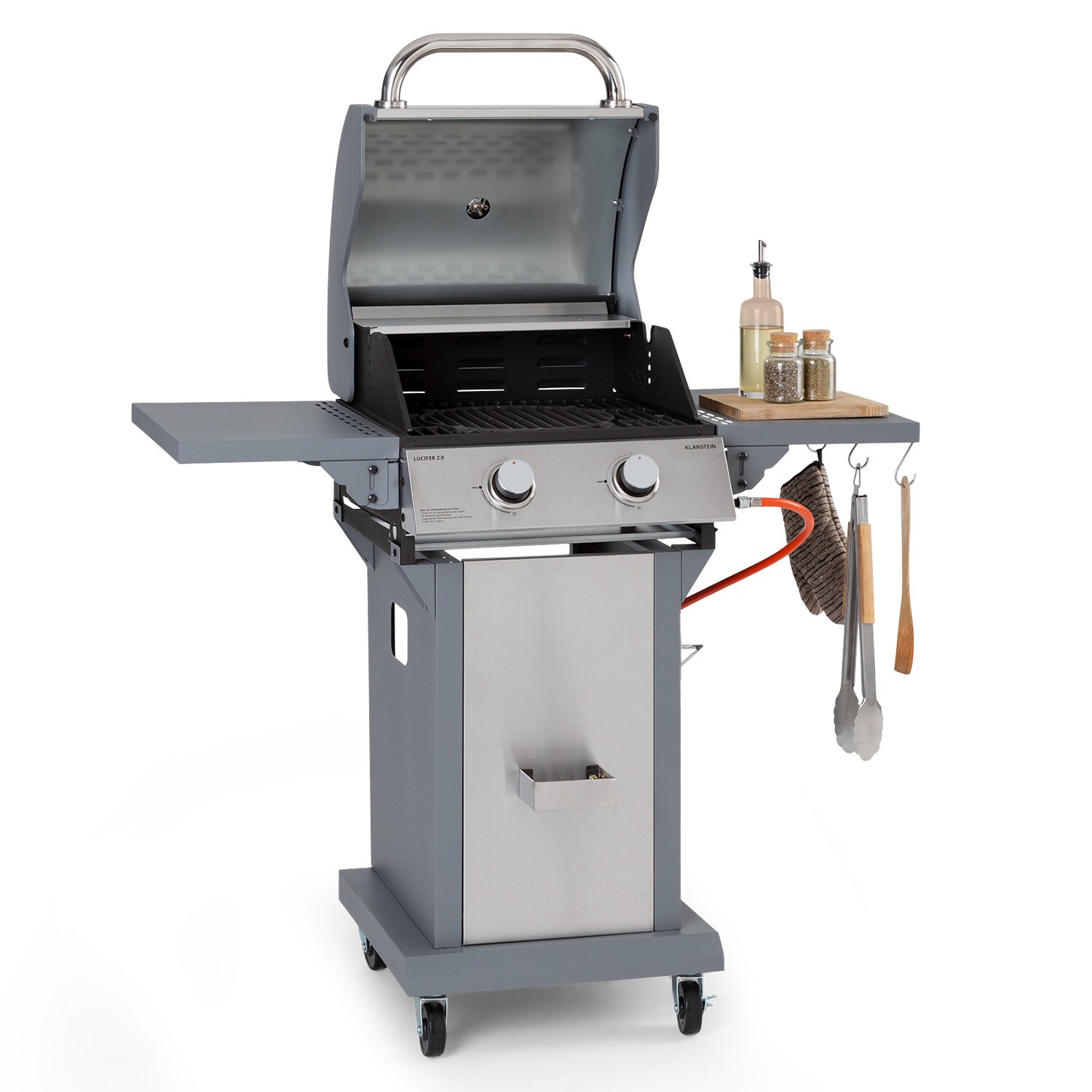 Lucifer 2 Gasgrill 2 x 3,6 kW Brenner 45x45cm Grill Edelstahl mobil Grau | 04060656506956