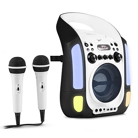 Kara Illumina Karaokeanlage CD USB MP3 LED-Lichtshow 2x Mikrofon mobil pink - Bild 1